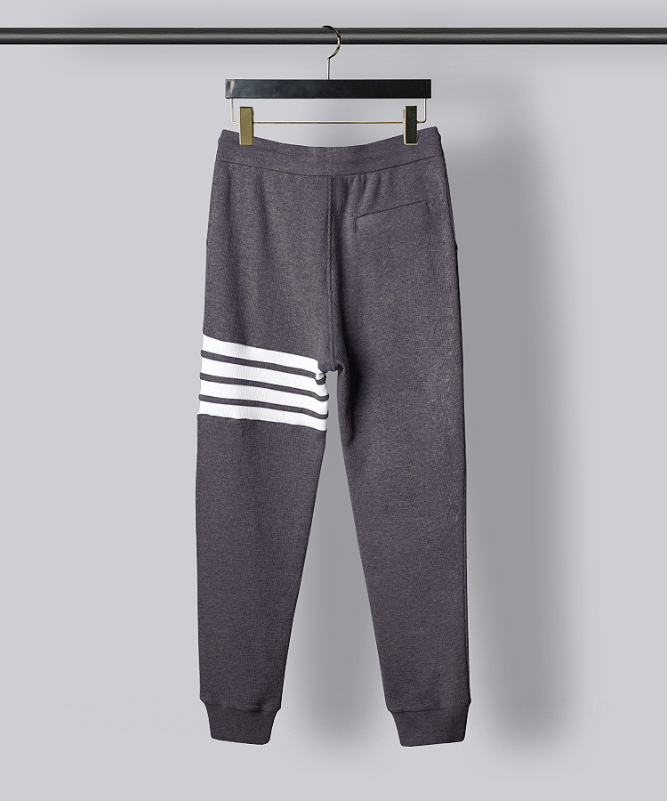 欧美轻奢潮牌tb秋冬条纹四条杠华夫格束脚卫裤潮流运动休闲长裤男