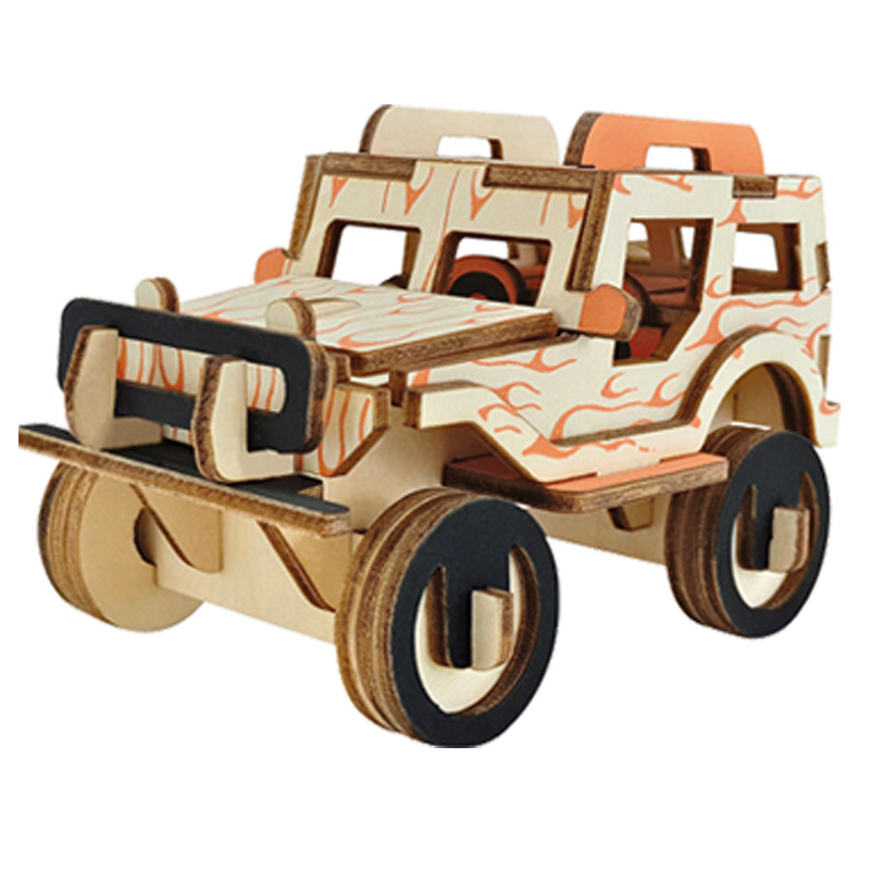 小吉普车激光切割益智玩具模型拼图 3d立体diy木制送录音