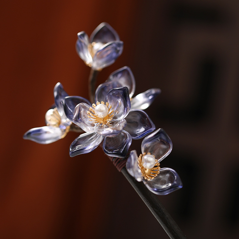 新款檀木花朵发簪复古步摇手工木簪古风盘发汉服头饰民族风发簪