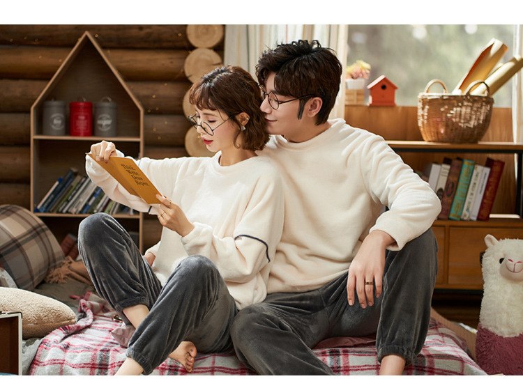 珊瑚绒情侣睡衣女款秋冬季加厚保暖法兰绒暖暖套装大码男士家居服