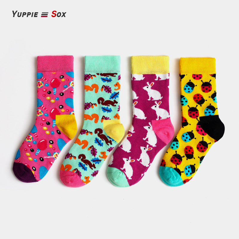 yuppiesox儿童7-9岁精梳棉休闲提花欧美街头潮牌网红花袜子