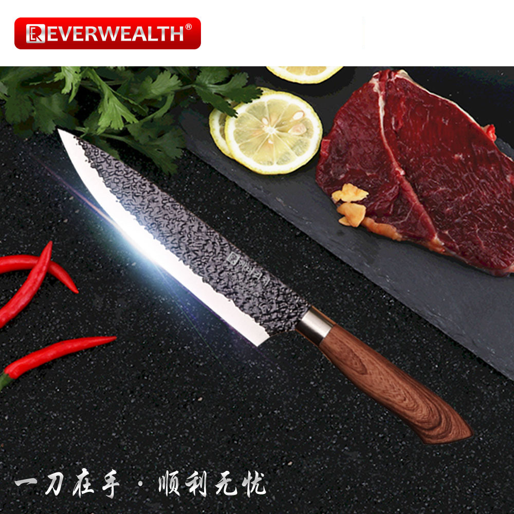 双面磨黑色扎纹单支刀 不锈钢8寸厨师刀 家用厨房切片刀切肉刀