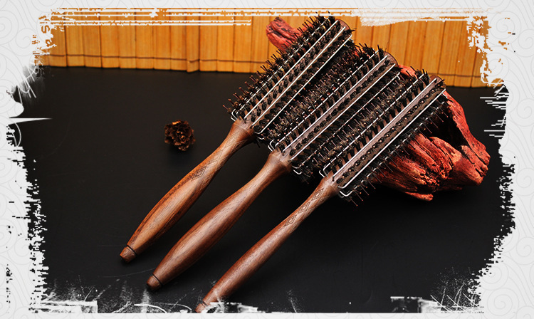 素而美实木猪鬃梳铝丝耐热造型猪鬃梳厂家直销现货滚梳