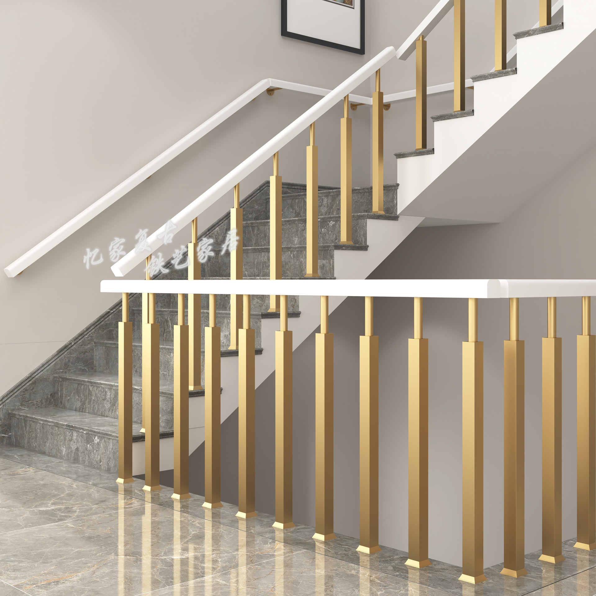 简约现代楼梯扶手护栏阁楼栏杆铁艺立柱幼儿园旋转楼梯扶手室内