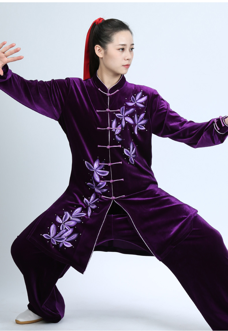 大业亨通太极服女男太极拳练功服金丝绒秋冬冬季加厚刺绣加绒