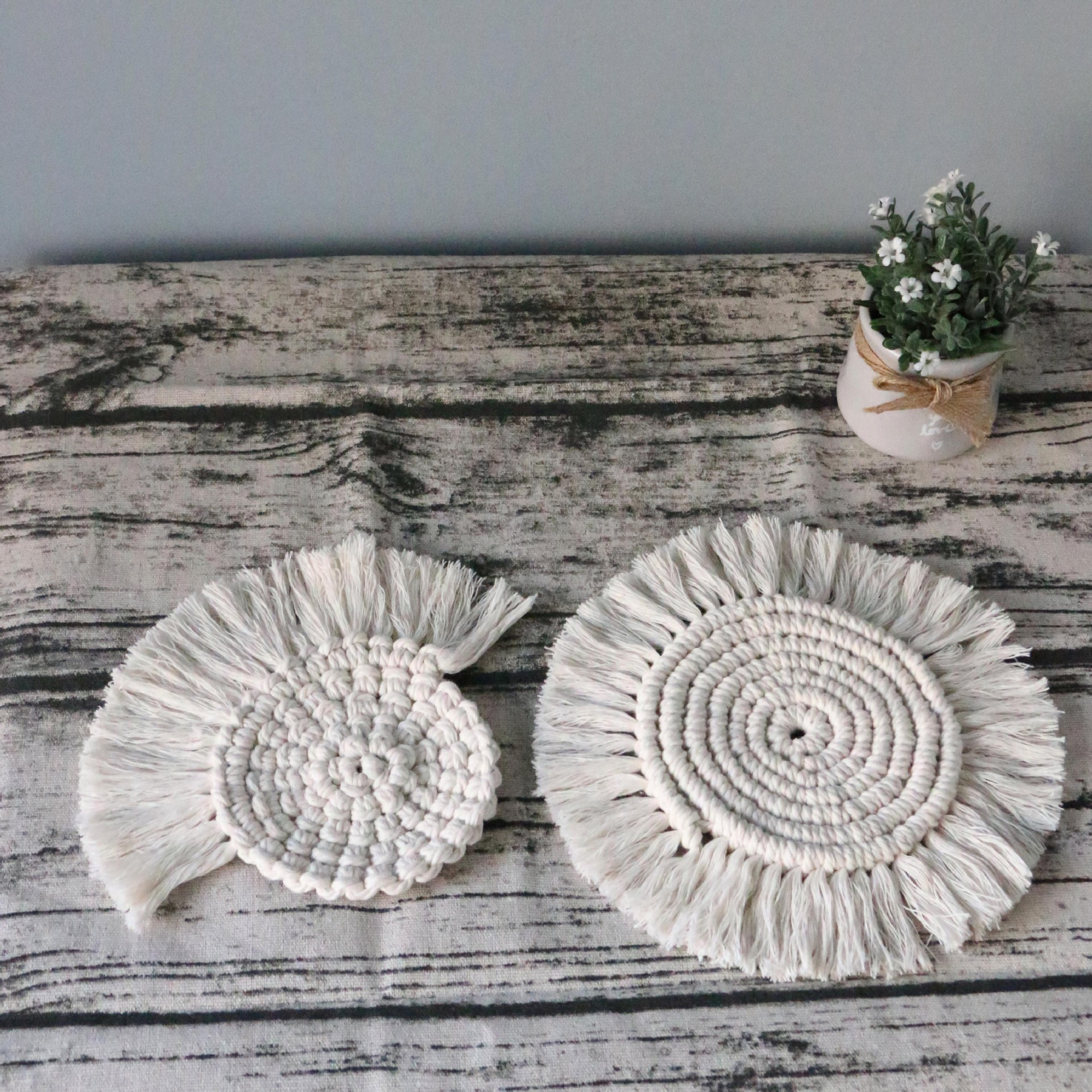 厂家直销波西米亚风棉绳编织杯垫 加厚隔热垫 手工编织餐垫