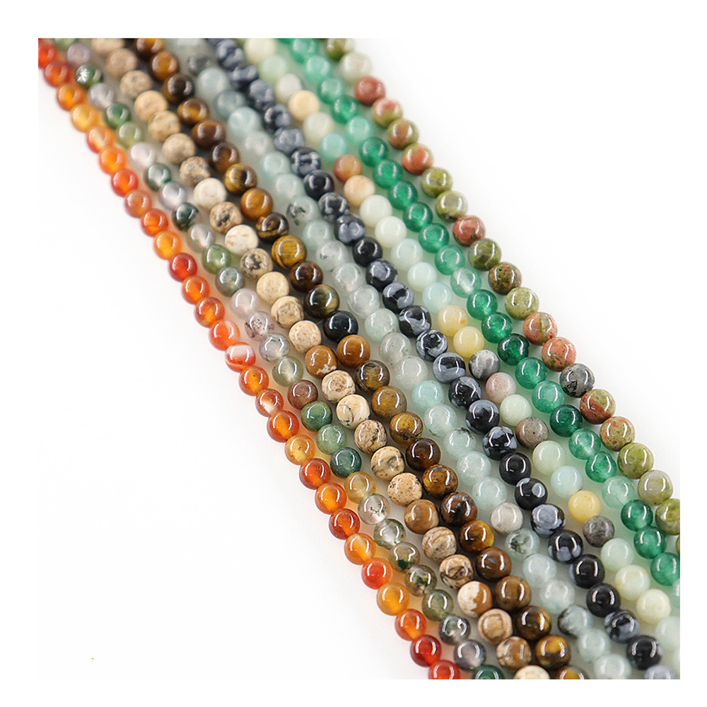 3mm天然彩色石义乌地摊货源diy配件饰半成品纽扣饰玉石圆串散珠子