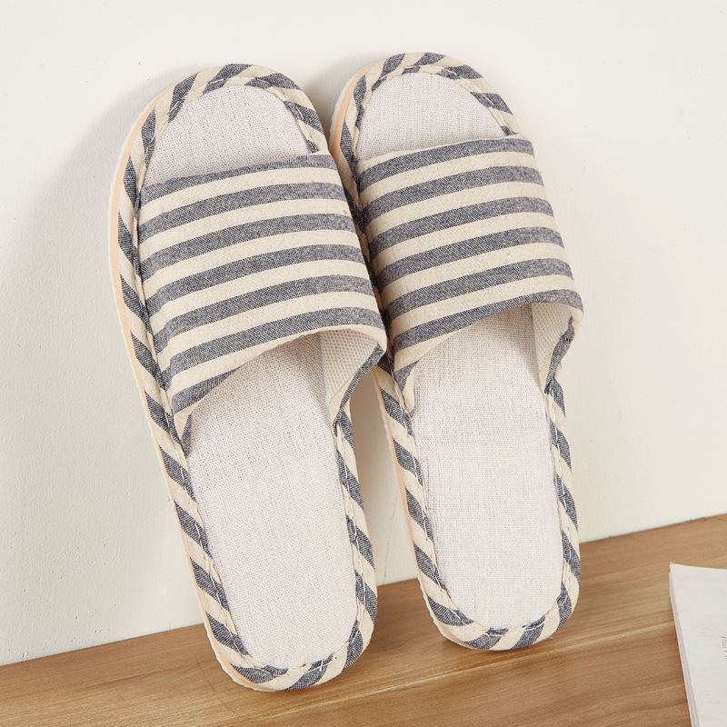 Hot-Selling Four Seasons Linen Slippers Indoor Non-Slip Soft Bottom Couple Home Wooden Floor Wholesale Men's and Women's Linen Cotton Slippers