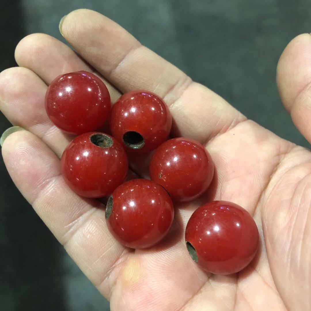 古玩杂项仿古老珠子酒红色玛瑙珠柿子红圆珠多宝串配珠一件代发