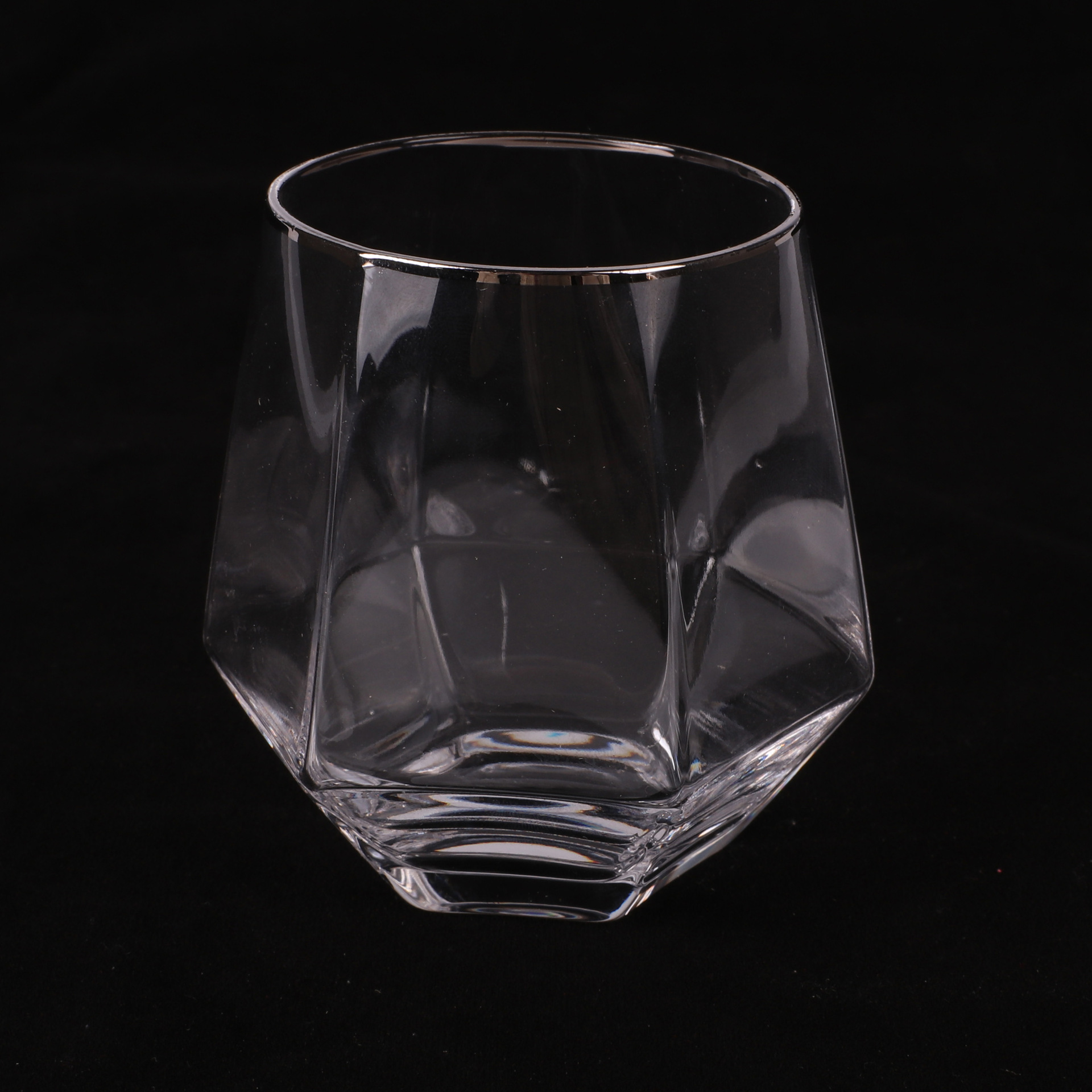 电镀描金六棱玻璃杯家用钻石玻璃水杯威士忌杯几何机制工艺酒具