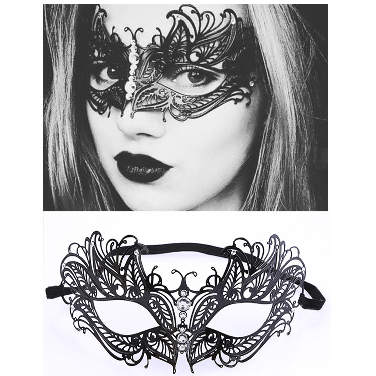 万圣节道具 性感半脸火凰金属镶钻铁面具女化妆舞会影视派对用品