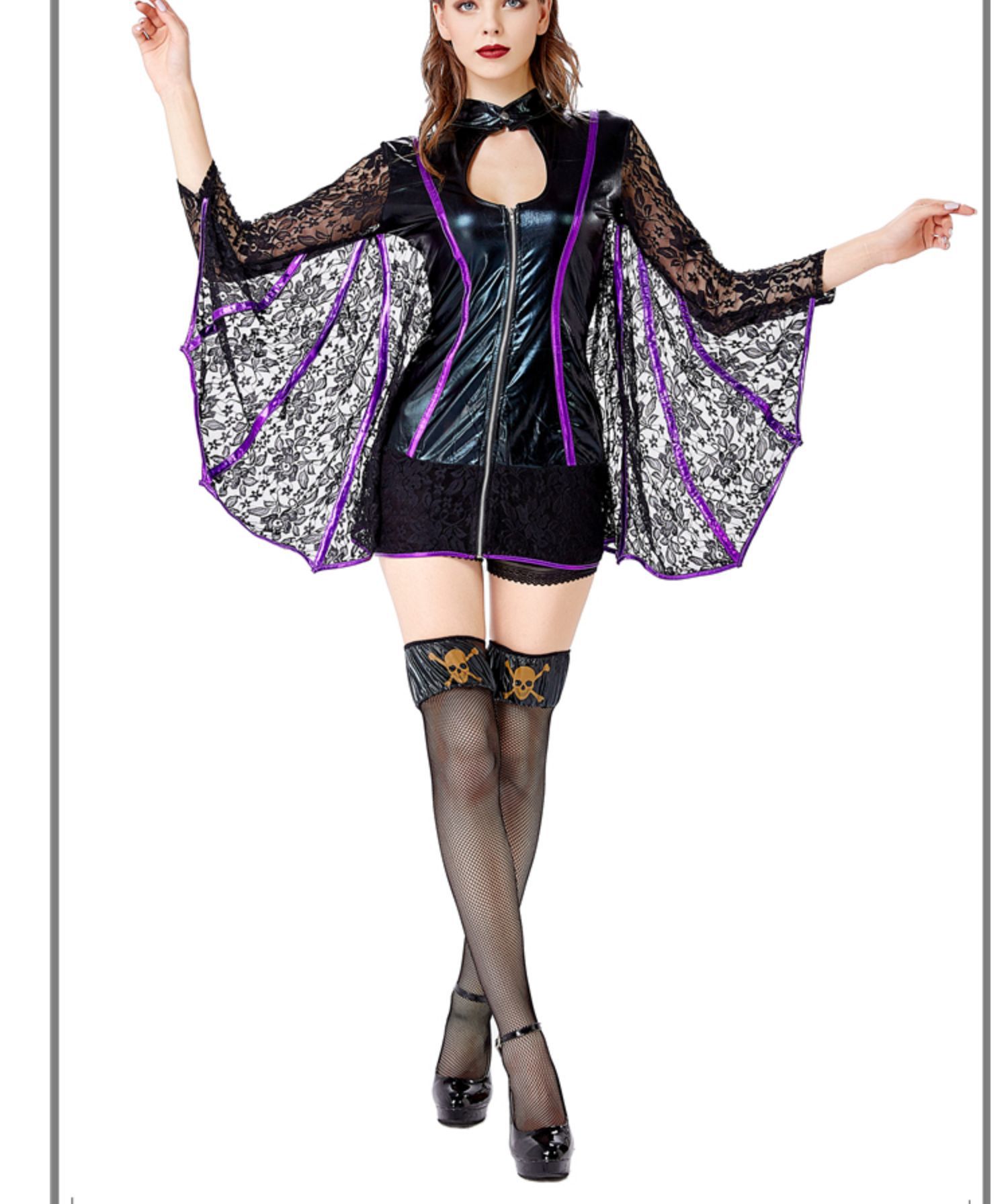 特价 万圣节紫色蝙蝠服装 halloween恶魔装女巫装345吸血鬼女