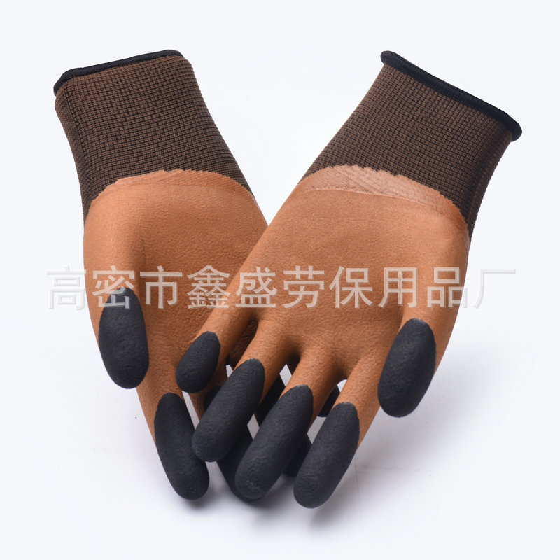 Coffee Foaming Reinforced Finger Labor Gloves Thick Wear-Resistant Non-Slip Wear-Resistant King Dipped Gloves Wholesale