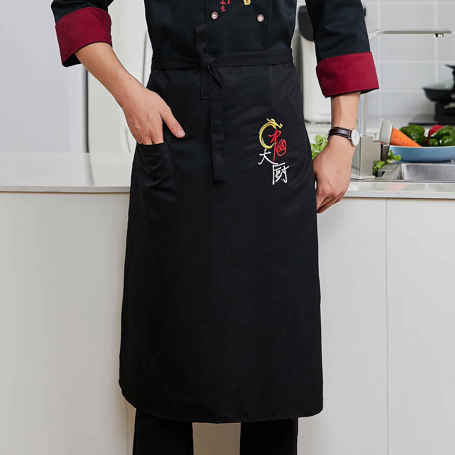 围裙厨师围裙半截餐饮厨房厨师后厨大厨围腰工作服半身男女黑色