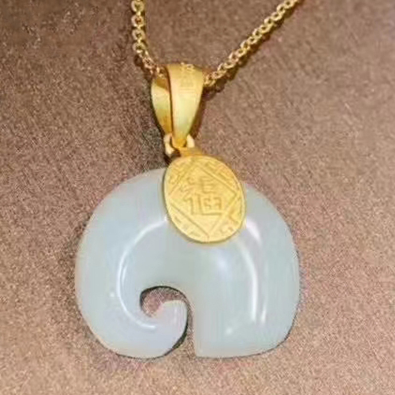 S925 Sterling Silver Inlaid Hetian Jade Ancient Silver Gold Inlaid with Jade Pendant Female Gilding Craft Jade Pendant Live Wholesale