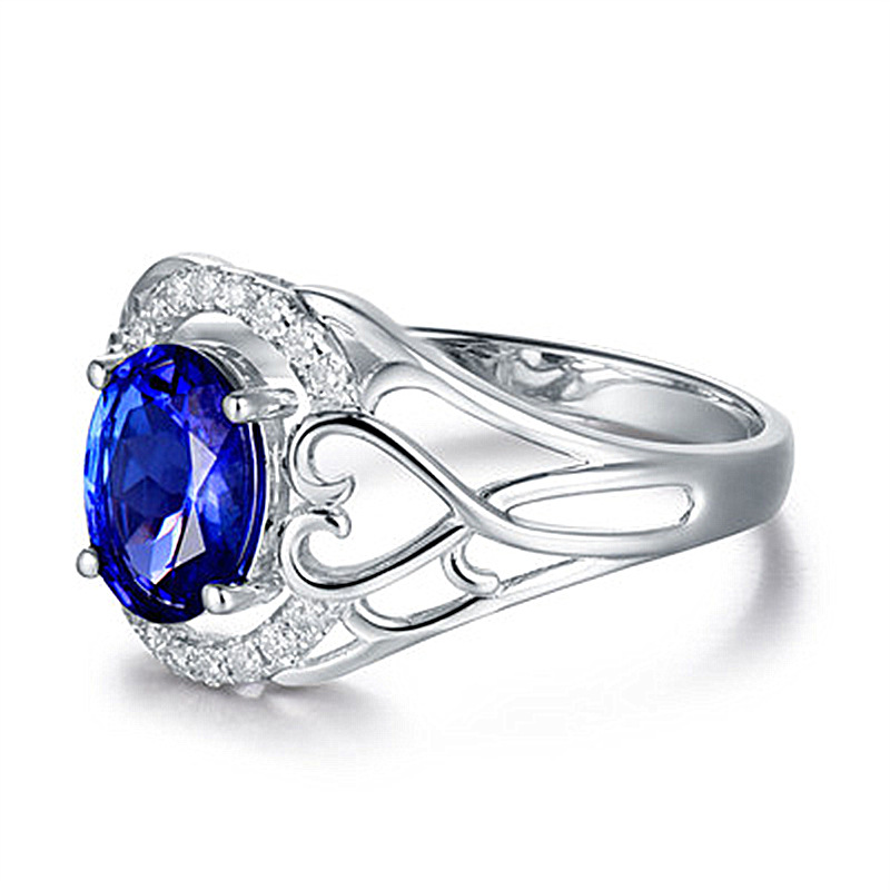 新款高端气质椭圆形深蓝仿真蓝碧玺开口戒指 活口蓝宝石钻戒指环