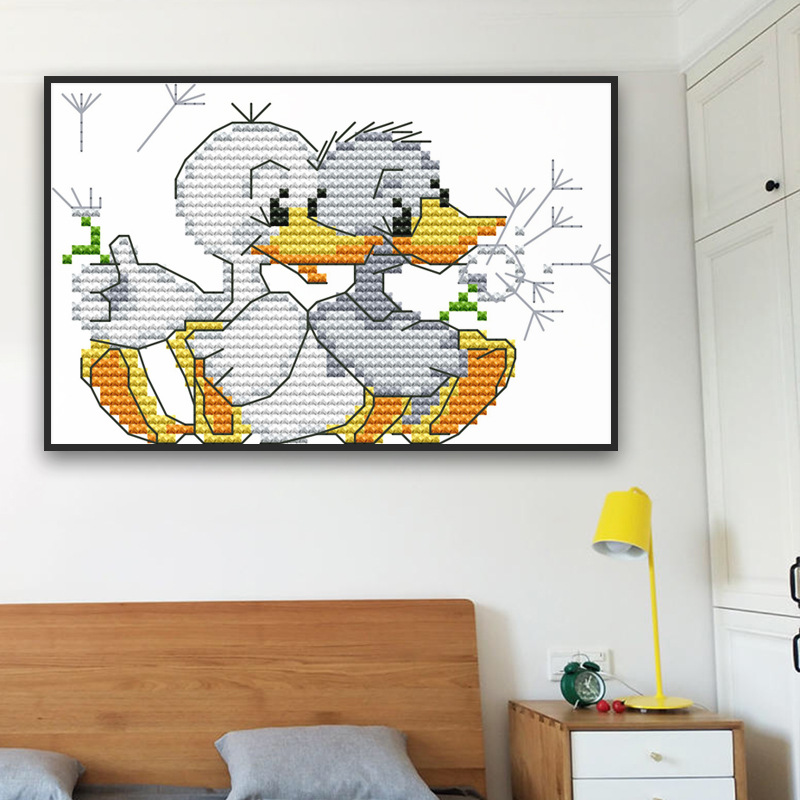 nkf,joysunday十字绣新款印花免看图纸印花印布 两只小鸭子批发