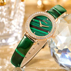carlex时尚简约小绿表防水休闲女士手表镶钻石英手表皮带腕表跨境