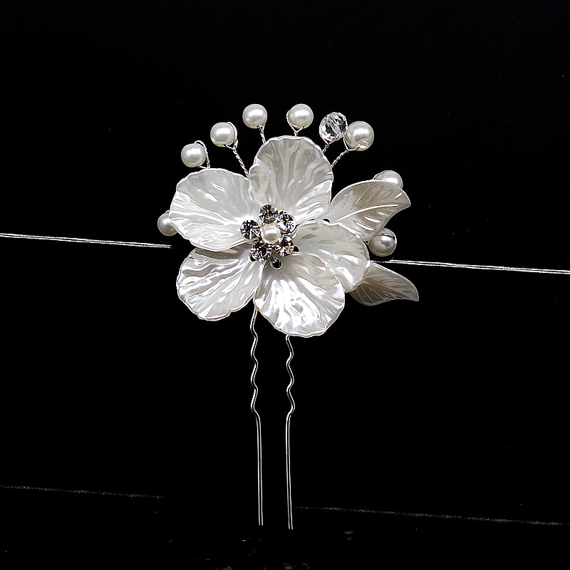 工厂直销新娘发饰 韩版手编贝壳花花朵发簪发钗 跨境平台热卖配饰