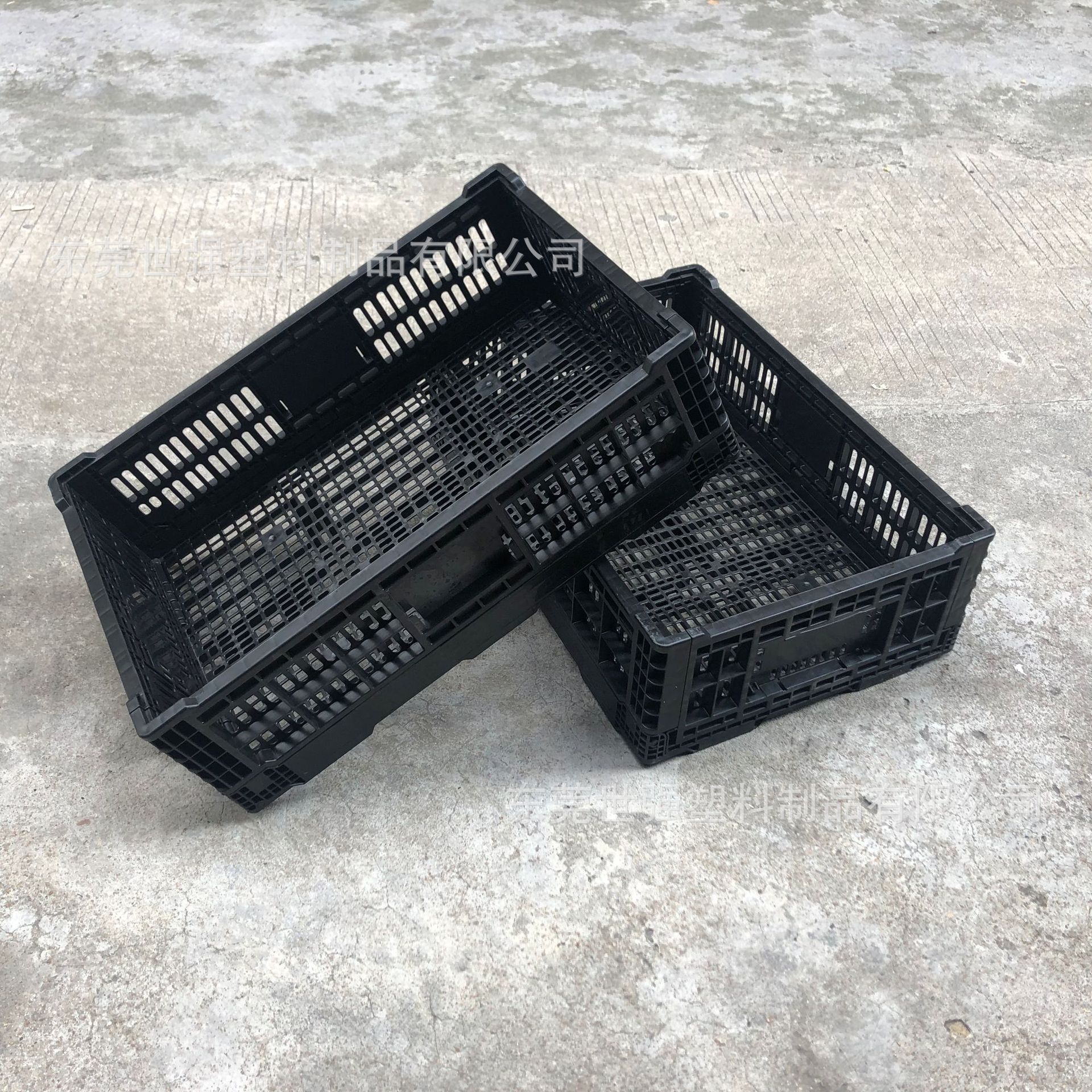 厂家直供塑料折叠筐 600*400*180mm黑色塑胶框 蔬菜水果筐超市箩