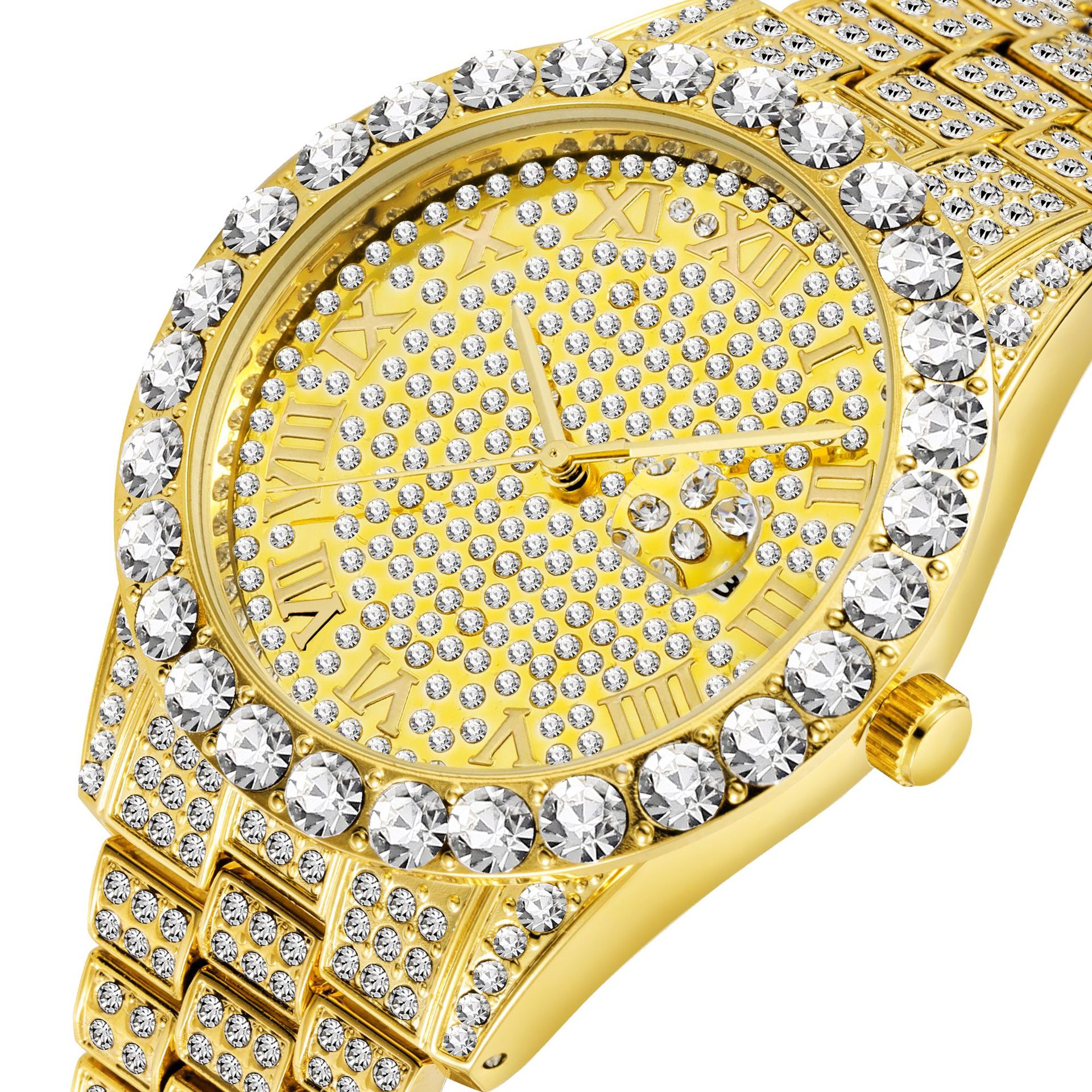 missfox品牌手表2643时尚潮流镶水钻表带男士石英手表时装满钻表