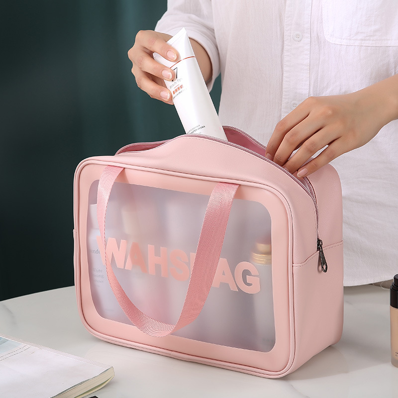 pu transparent makeup wash bag large capacity pvc bath bag translucent frosted portable storage bag female