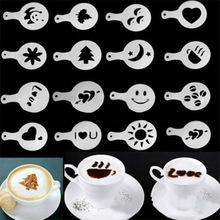 塑料拉花模具 花式咖啡印花模型 加厚 咖啡奶泡喷花模板16枚 套装
