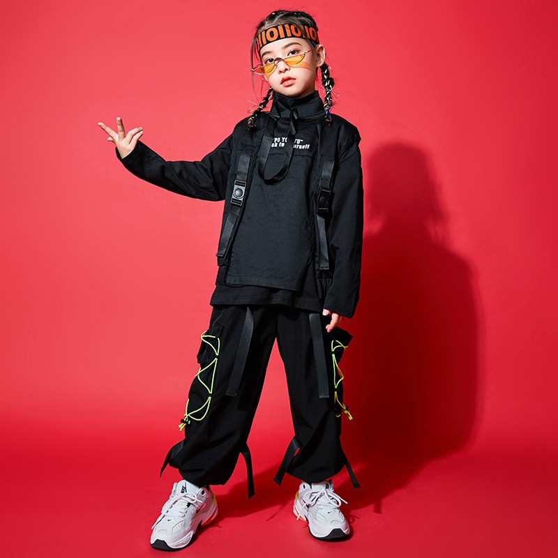 炫酷儿童街舞潮服hiphop套装男童嘻哈马甲童装帅气女童爵士舞服装