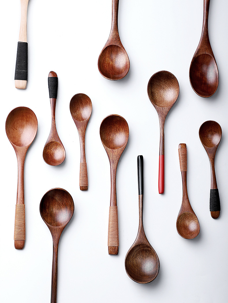 木质小木勺量勺调味勺儿童宝宝吃饭用小汤勺汤匙酒店餐厅家用调羹-阿