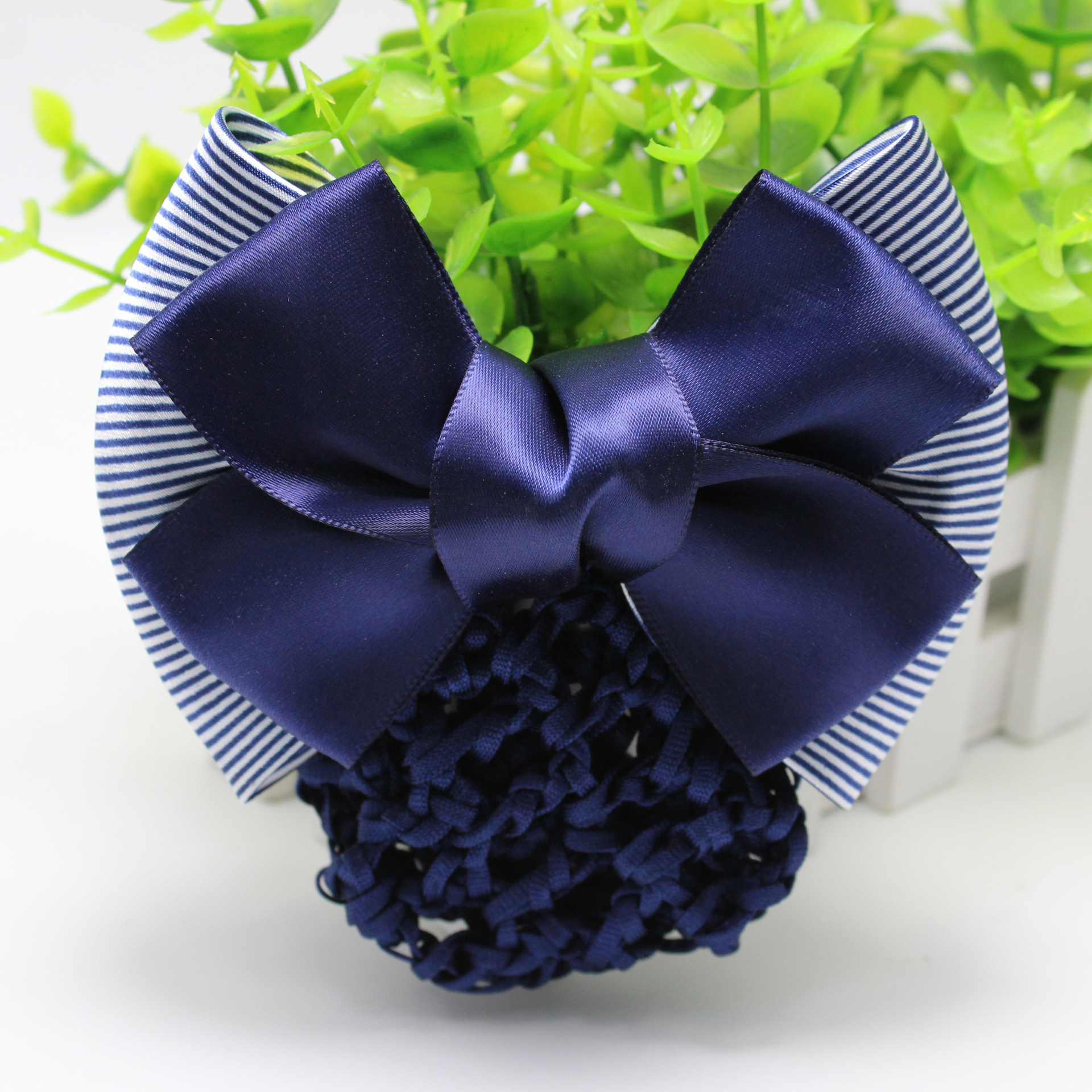 韩版蝴蝶结交叉无钻条纹职业头花头网 白领工作头饰发饰批发