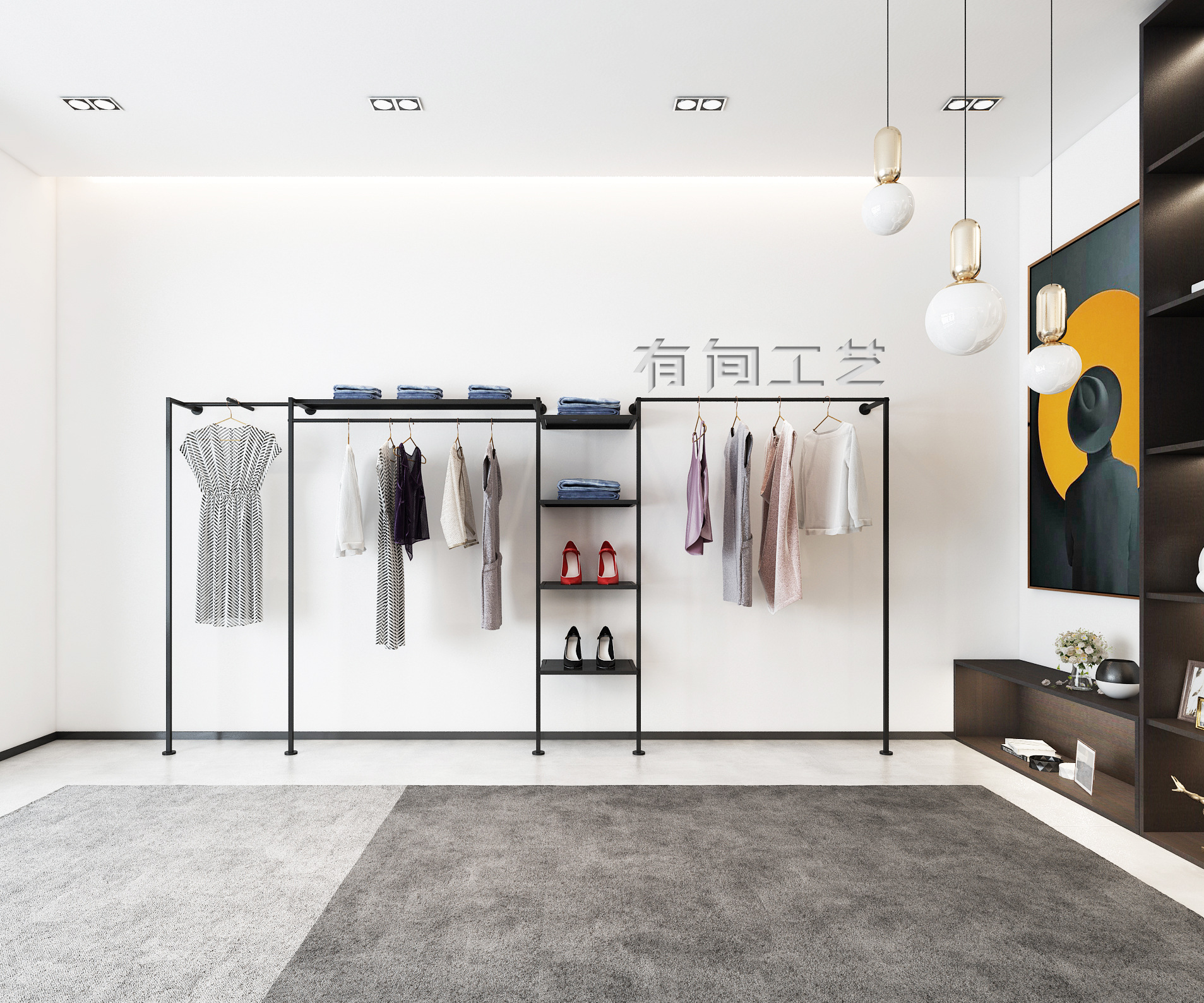 女装店服装店衣架展示架金色服装架货架上墙 装饰壁挂式挂衣服架