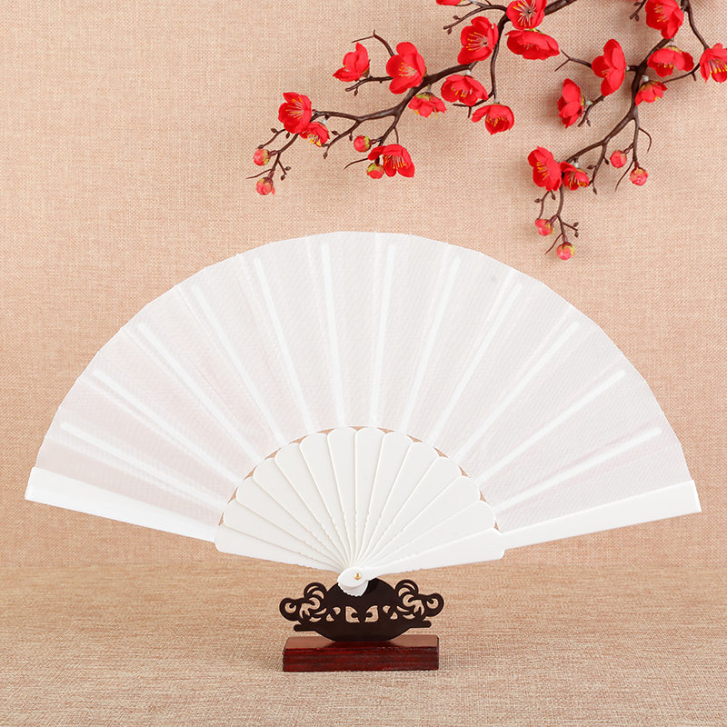 Plain Plastic Wedding Folding Fan Dance Fan Prop Fan Flat Plastic Fan Multi-Color Optional Bright Red