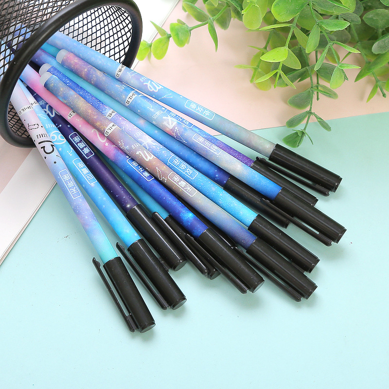 新款12星座笔可爱创意星空笔0.5mm 魔易擦蓝色可擦黑色笔学生用品