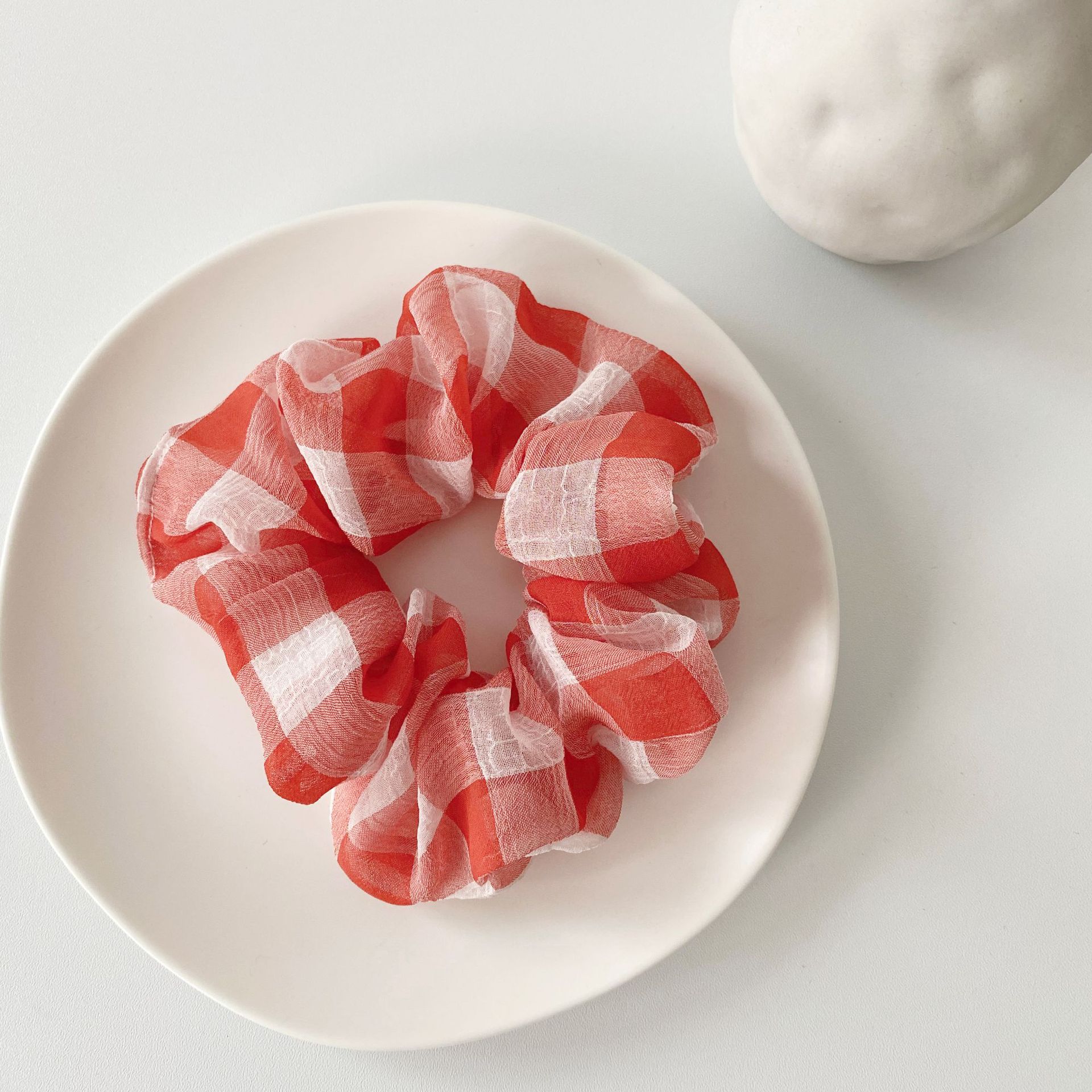 大肠发圈正品格子雪纺布料发带发绳皮筋细网纱大格子大肠圈