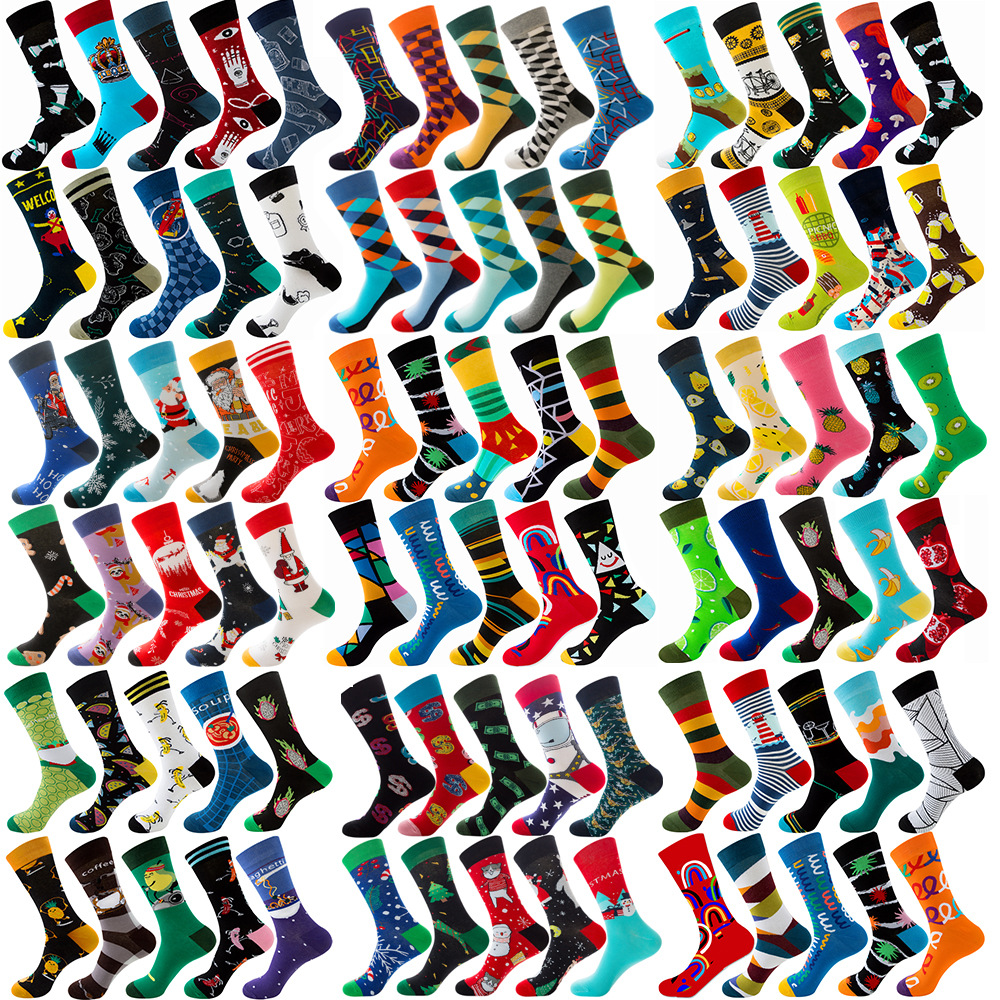 Cross-Border Ten-Color Trendy Socks Amazon New Autumn Diamond Men's Socks Christmas Animal Fruit Socks Food Dot Manufacturer