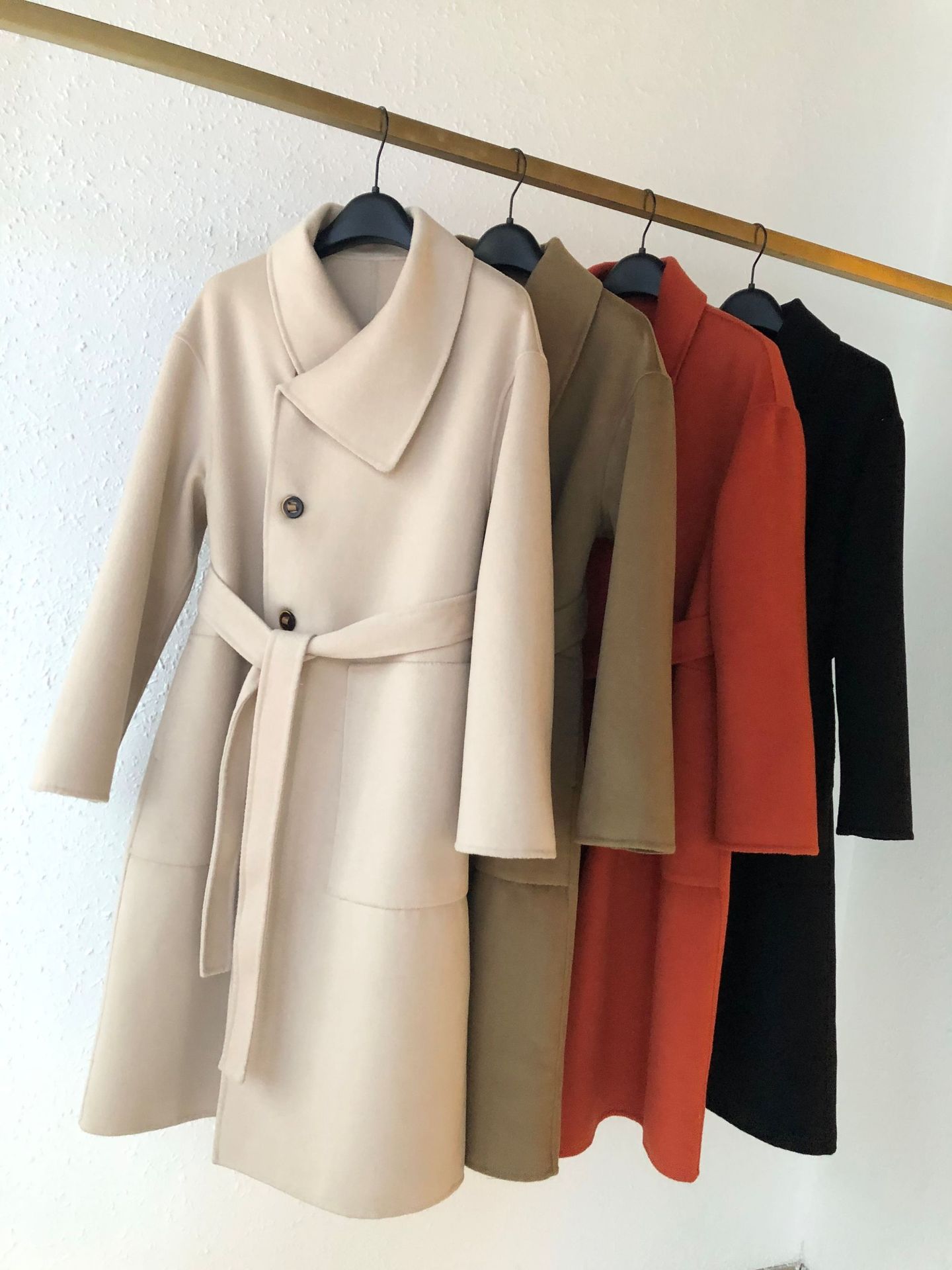 2020秋冬双面手缝羊绒大衣长款纯色直筒型翻领气质通勤韩版外套