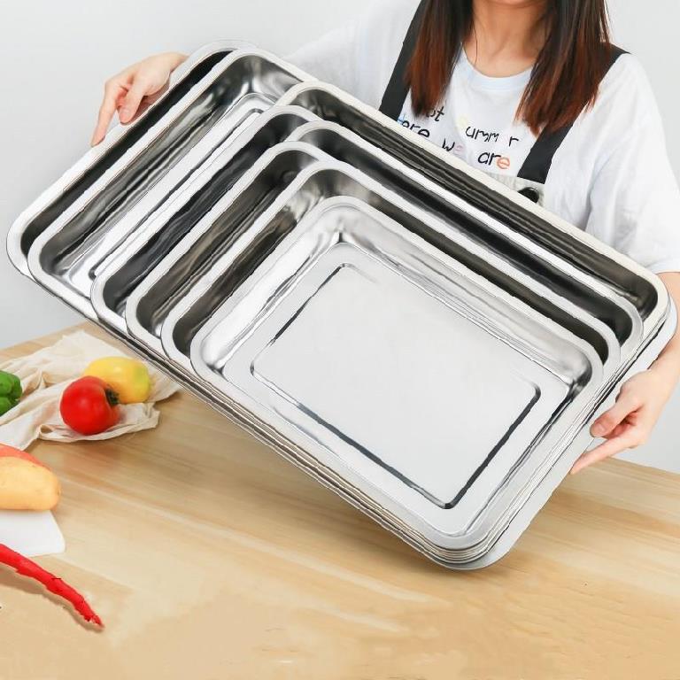 不锈钢商用盘子餐具托盘大号不绣钢长方形不锈钢方盘烧烤家用烘