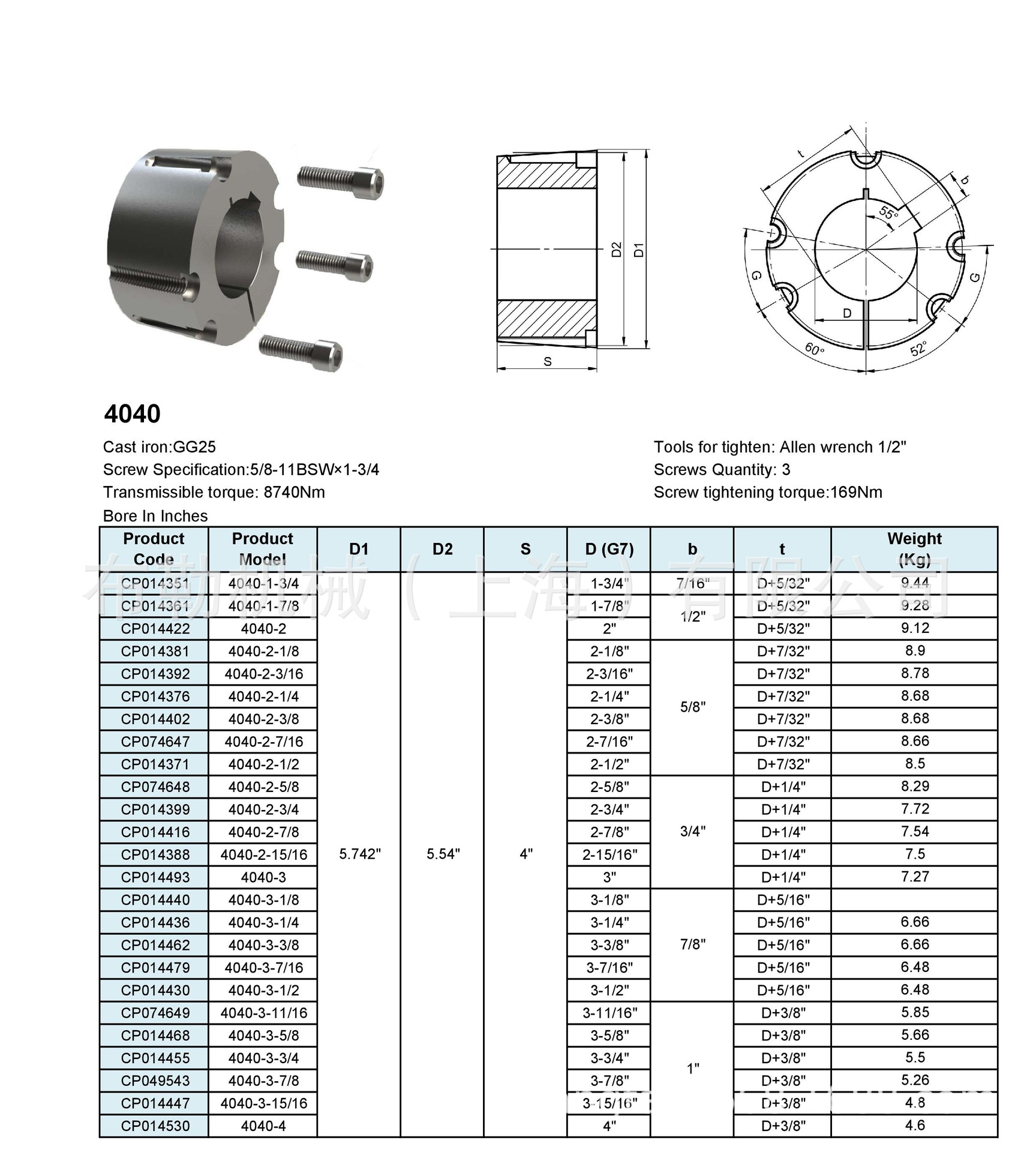 电机皮带轮涨套/胀紧套英制4040锥套孔径2-1/4inch4040-2-1/4现货