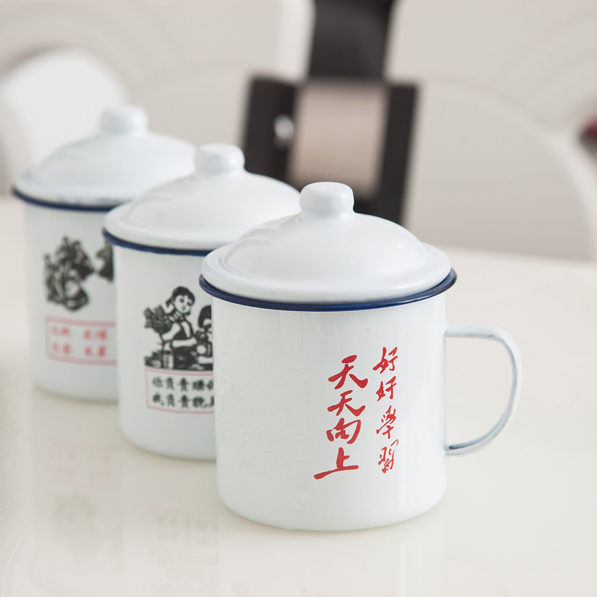 带盖老式搪瓷杯定制一件起订搪瓷茶缸水杯老干部陶瓷杯子印logo