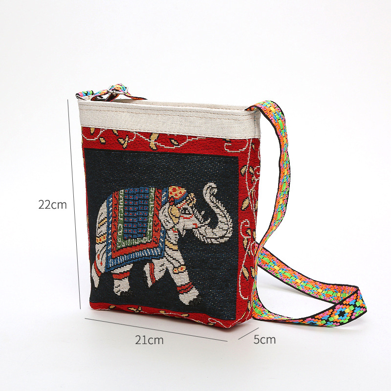 云南傣族非物质文化遗产绣花帆布斜跨包淑女风清纯手机包零钱袋