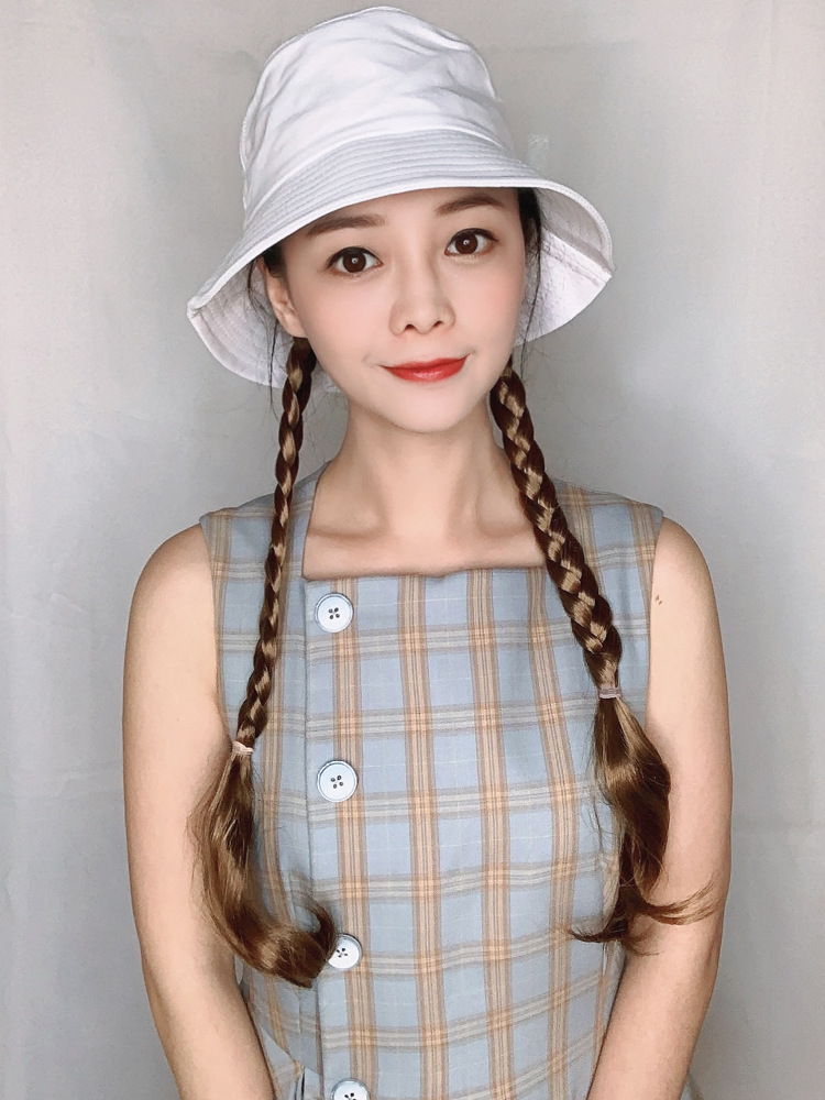 帽子假发可拆卸春夏一体三股编发辫双马尾可拆雏菊渔夫帽麻花辫子