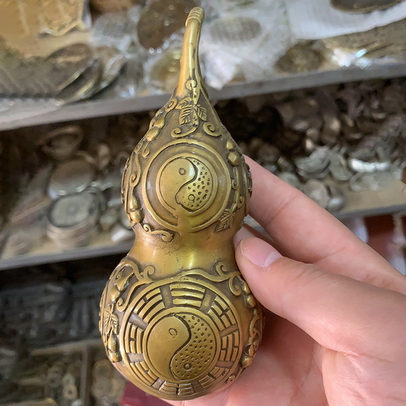 仿古做旧纯铜镇宅之宝葫芦家居摆件古玩铜器收藏黄铜葫芦摆设