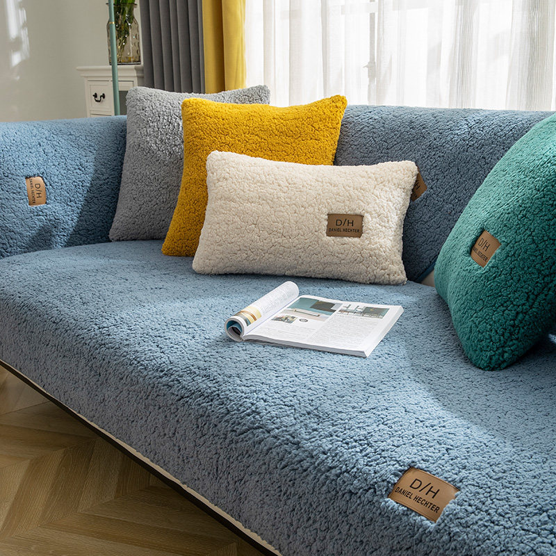 Winter Lambskin Sofa Cushion Thickened Fleece Cushion Non-Slip Leather Sofa Cover High-End Nordic Simple Universal