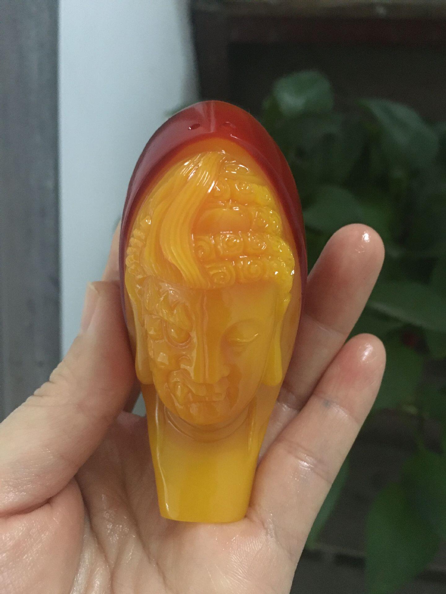 仿鹤顶红鸟头雕件挂件(下单后7天内发货)