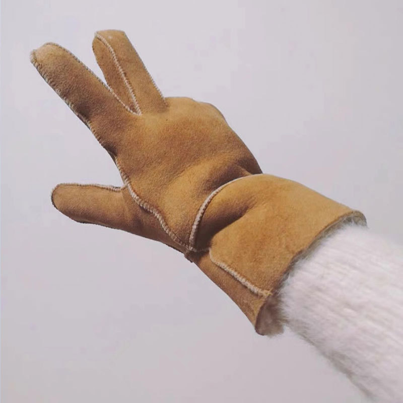 厂家生产冬季毛革一体 羊毛手套 手工手缝 皮毛一体手套