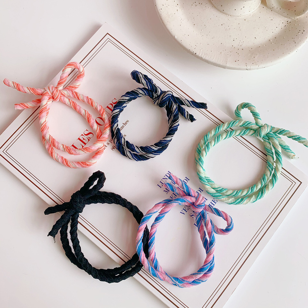 Korean Color Matching Ice Cream Multi-Layer Elastic Hair Ring Mandarin Duck Two-Color Knotted Head Rope Bowknot Hair Ring Leather Case