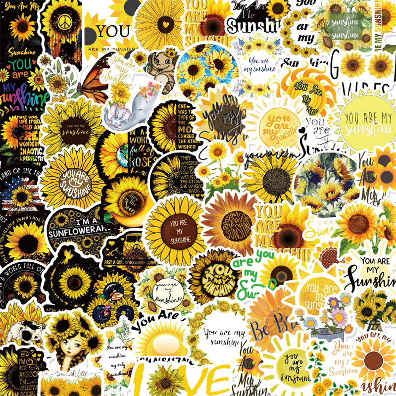 100张太阳花贴纸 向日葵笔记本行李箱防水创意不侵权装饰涂鸦贴纸