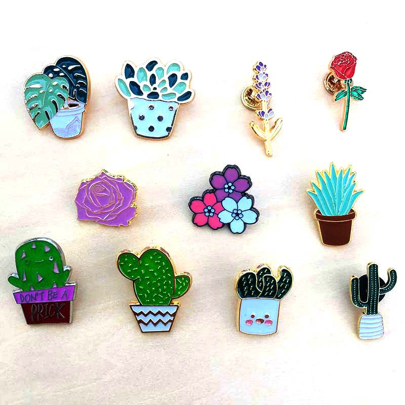 factory direct supply alloy oil dripping brooch versatile plant flower brooch creative cactus brooch