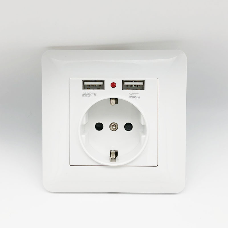 外贸出口86型德标usb插座 16a白色德式usb插座 欧标二插直充插座
