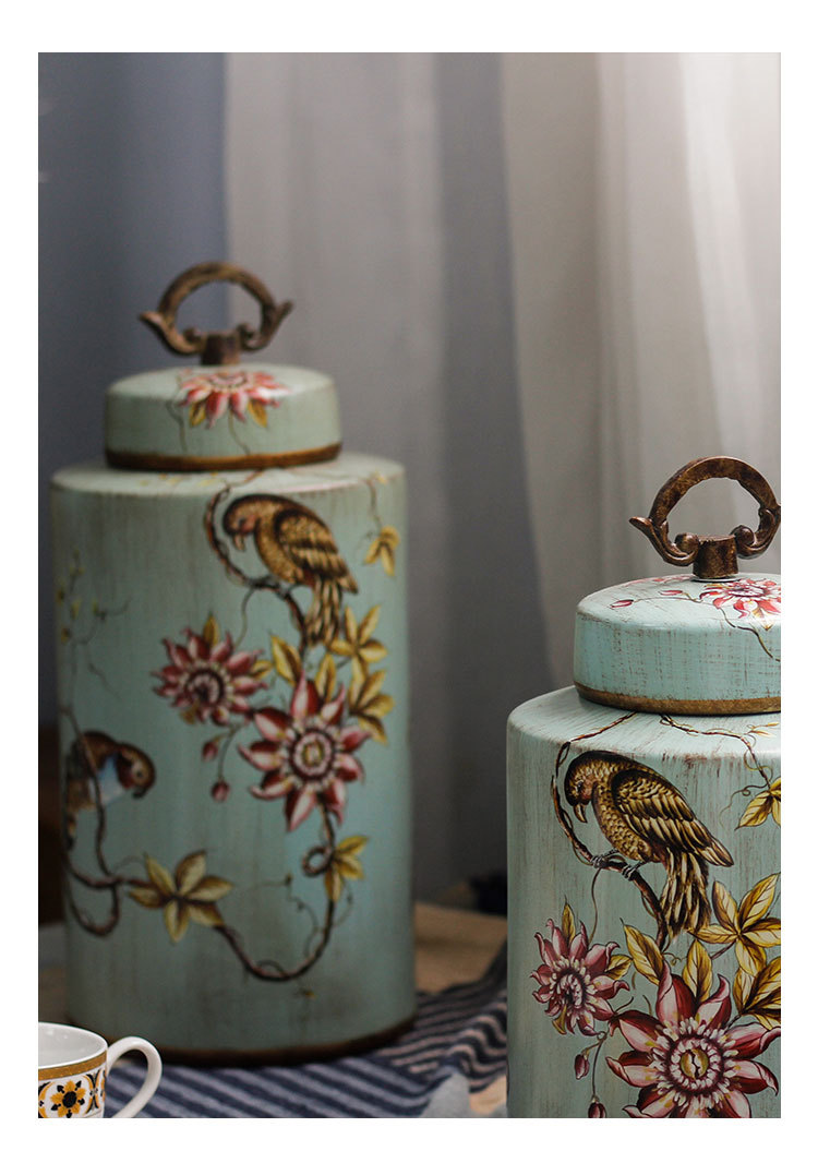 美式创意陶瓷储物罐家居摆件客厅玄关装饰罐子欧式仿古酒柜收纳罐